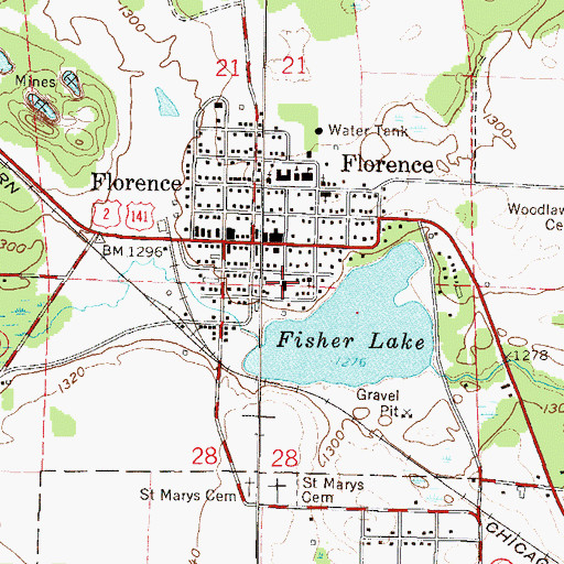 Topographic Map of Florence County Courthouse, WI
