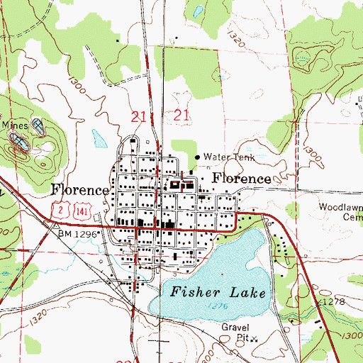 Topographic Map of Florence High School, WI