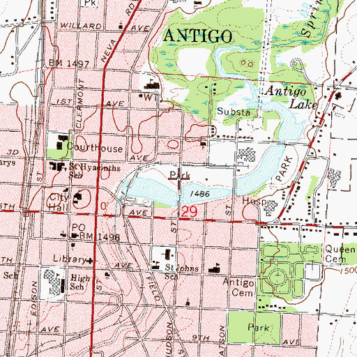 Topographic Map of Antigo Lake Park, WI