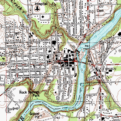 Topographic Map of Black River Falls City Hall, WI