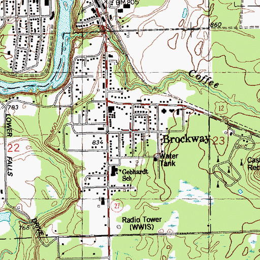 Topographic Map of Brockway, WI