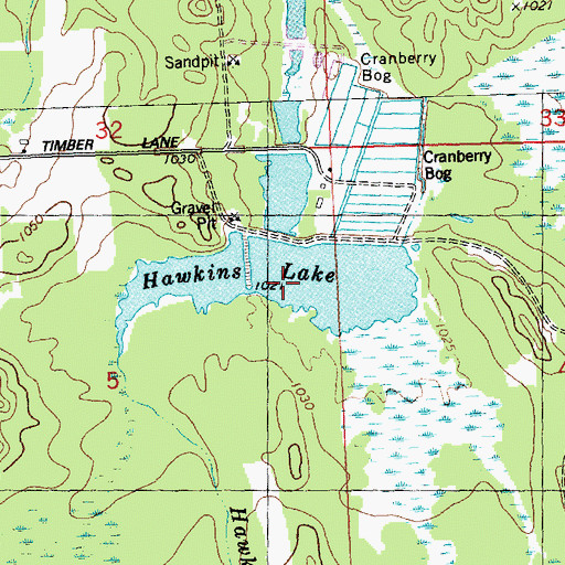 Topographic Map of Hawkins Lake, WI