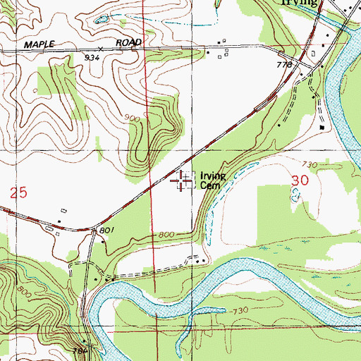 Topographic Map of Irving Cemetery, WI