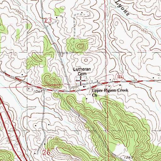 Topographic Map of Lutheran Cemetery, WI