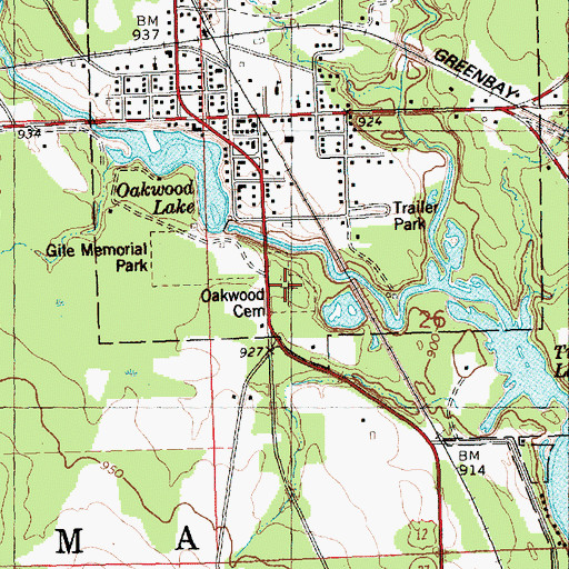 Topographic Map of Oakwood Cemetery, WI
