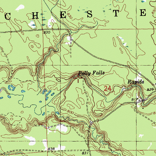 Topographic Map of Polly Falls, WI
