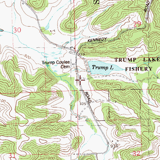 Topographic Map of Trump Coulee School (historical), WI