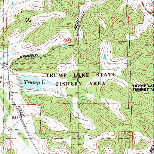 Topographic Map of Trump Lake State Fishery Area, WI