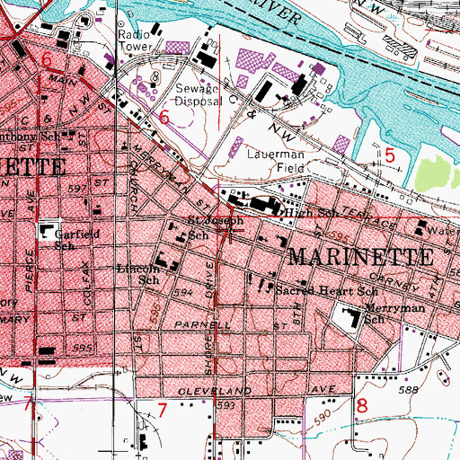 Topographic Map of Assembly of God Church, WI