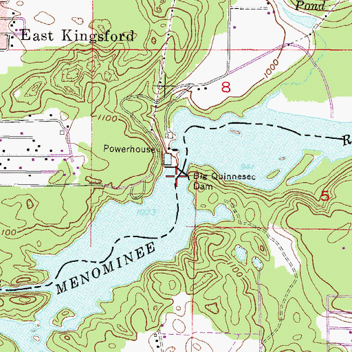 Topographic Map of Big Quinnesec Falls (historical), WI
