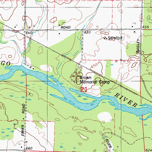 Topographic Map of Brown Memorial Camp, WI