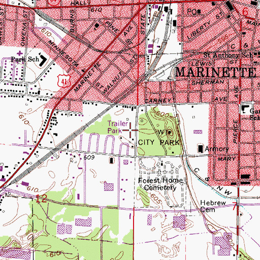 Topographic Map of Charles D Pedersen Ball Park, WI