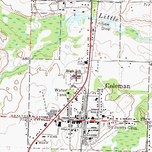 Topographic Map of Coleman High School, WI