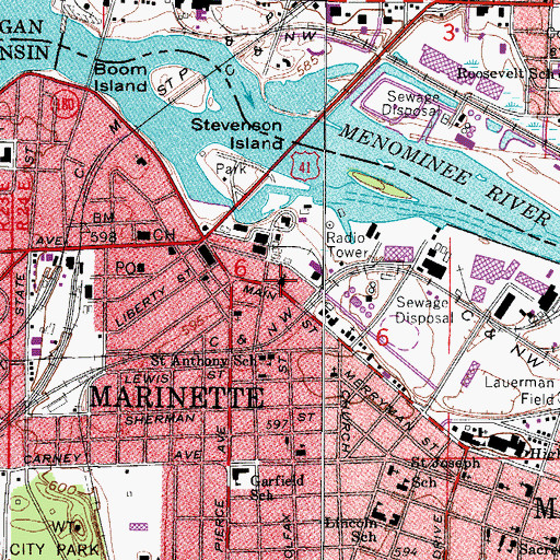 Topographic Map of First Methodist Church, WI