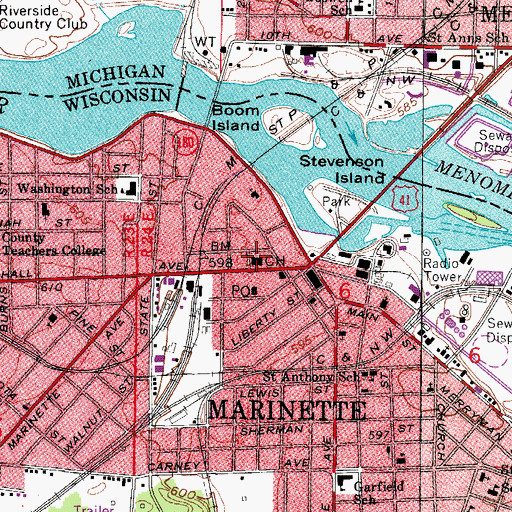 Topographic Map of Marinette County Courthouse, WI