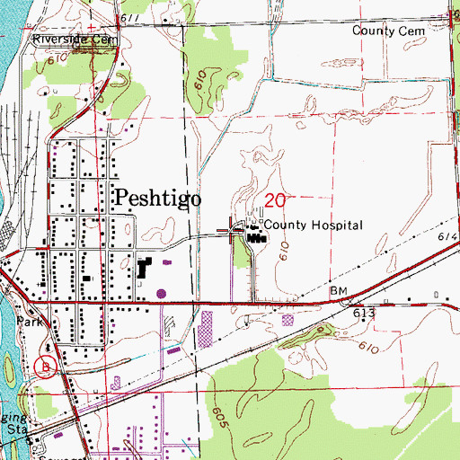 Topographic Map of Marinette County Home, WI