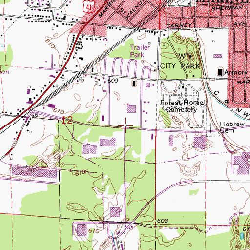 Topographic Map of Marinette Industrial Park, WI