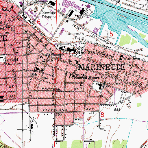 Topographic Map of Memorial Lutheran Church (historical), WI