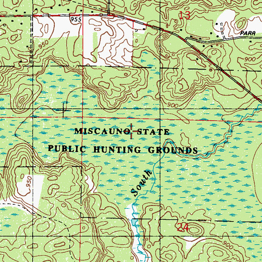 Topographic Map of Miscauno State Public Hunting Grounds, WI