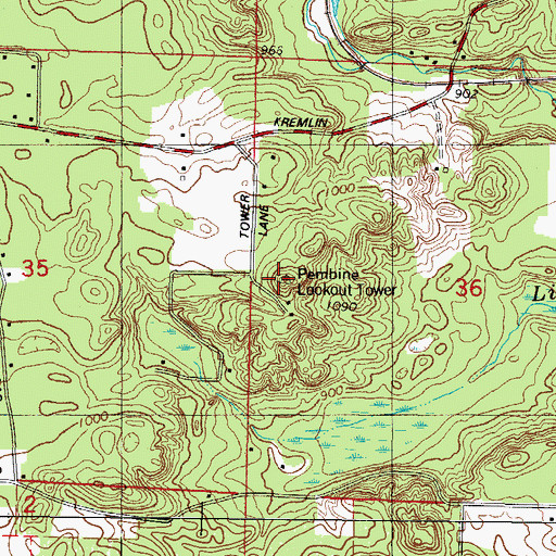 Topographic Map of Pembine Lookout Tower, WI