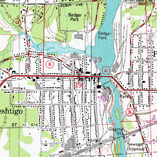 Topographic Map of Peshtigo City Hall, WI