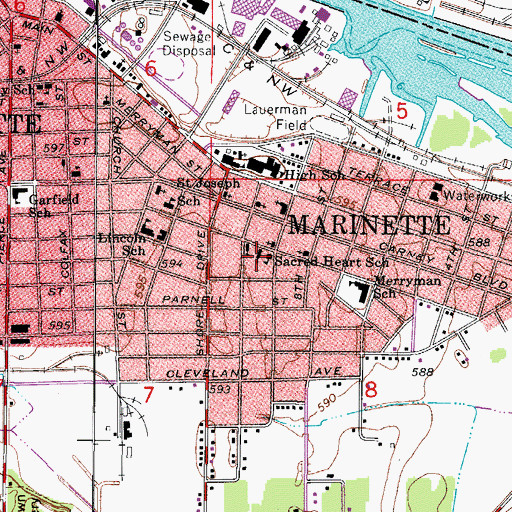 Topographic Map of Sacred Heart Roman Catholic Church, WI