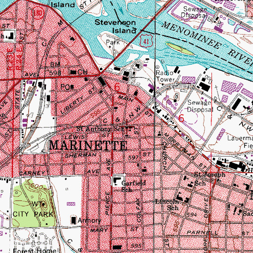 Topographic Map of Saint Anthonys Roman Catholic Church, WI