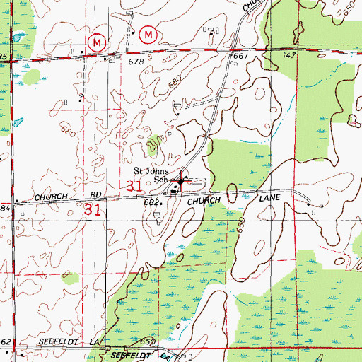 Topographic Map of Saint John Evangelical Lutheran School, WI