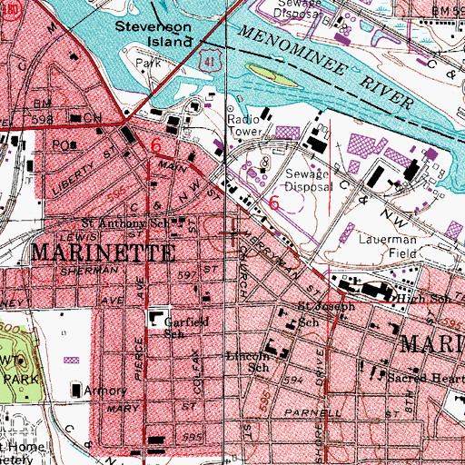 Topographic Map of Saint Pauls Episcopal Church, WI