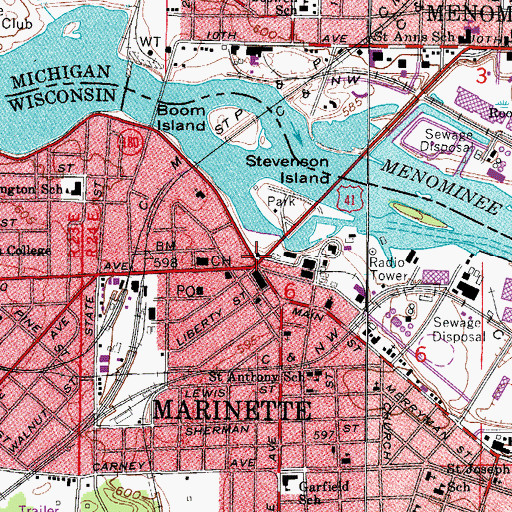 Topographic Map of Stephenson Public Library, WI