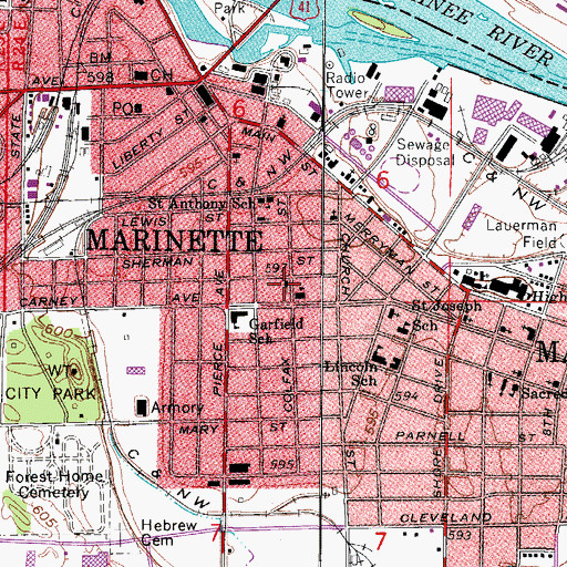 Topographic Map of Trinity Evangelical Lutheran Church, WI