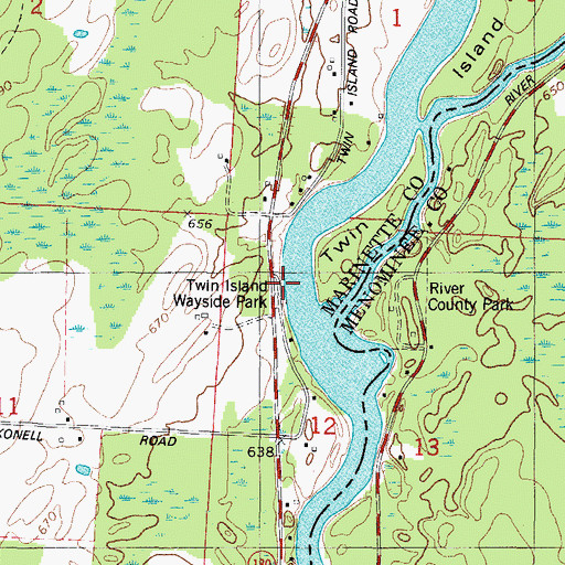 Topographic Map of Twin Island Wayside Park, WI