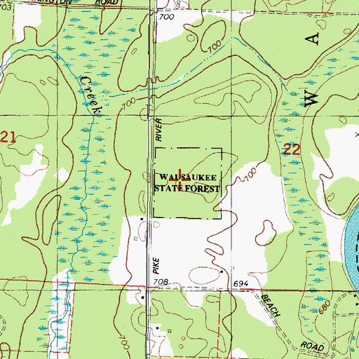 Topographic Map of Wausaukee State Forest, WI
