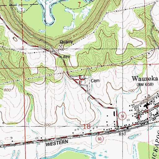 Topographic Map of Wauzeka Cemetery, WI