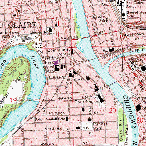 Topographic Map of Saint Patricks Roman Catholic Church, WI
