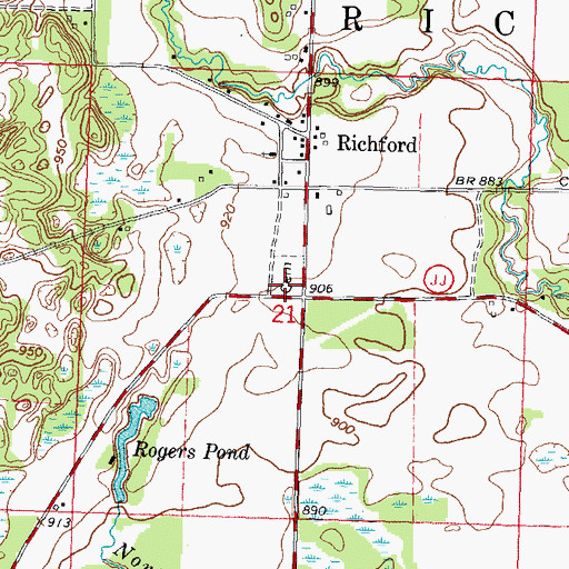 Topographic Map of Richford Cemetery, WI