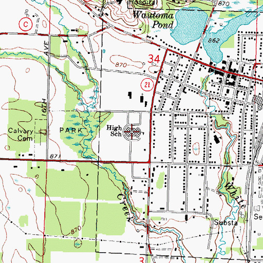 Topographic Map of Wautoma High School, WI