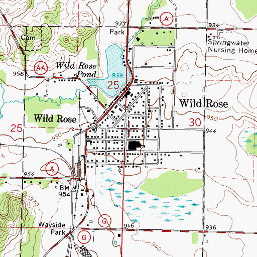 Topographic Map of Wild Rose Baptist Church, WI