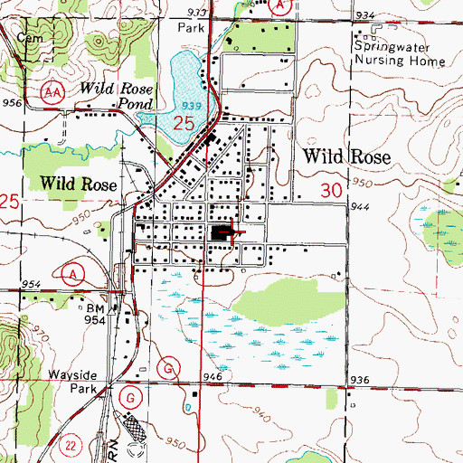 Topographic Map of Wild Rose Middle / High School, WI
