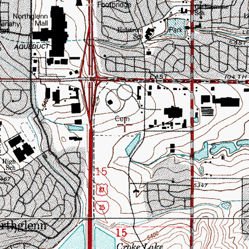 Topographic Map of Highland Memorial Gardens, CO