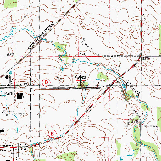 Topographic Map of Avoca Cemetery, WI