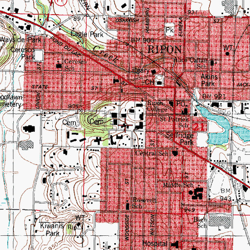 Topographic Map of Bartlett Hall, WI
