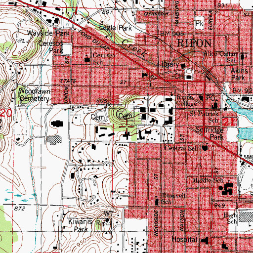 Topographic Map of Bowens Woods, WI