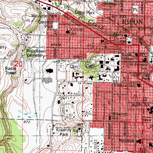 Topographic Map of Brockway Hall, WI