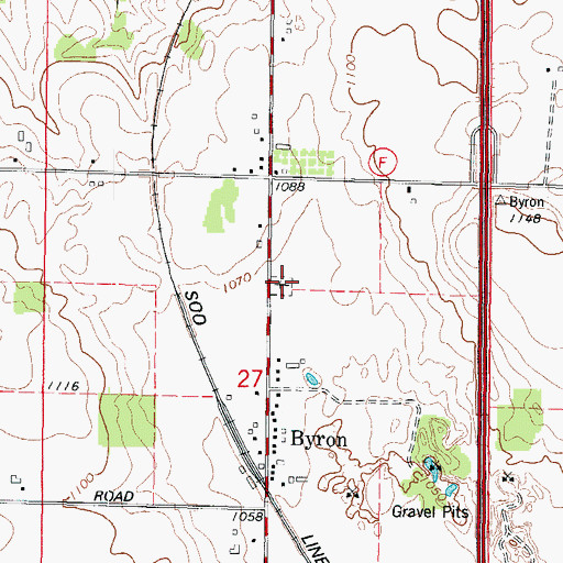 Topographic Map of Byron Cemetery, WI
