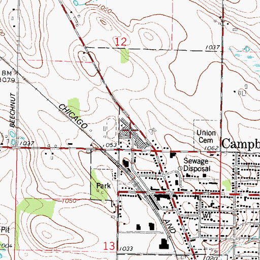 Topographic Map of Campbellsport High School, WI