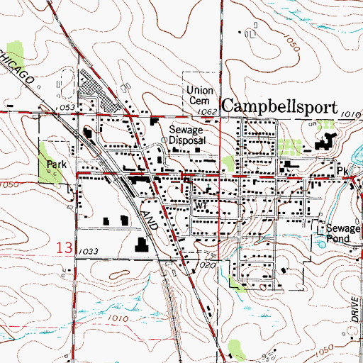 Topographic Map of Campbellsport Public Library, WI