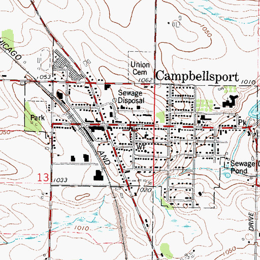 Topographic Map of Campbellsport Village Hall, WI