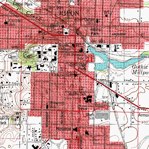 Topographic Map of Central School, WI