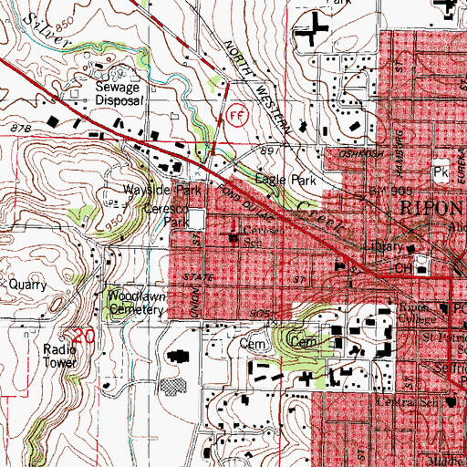 Topographic Map of Ceresco School, WI